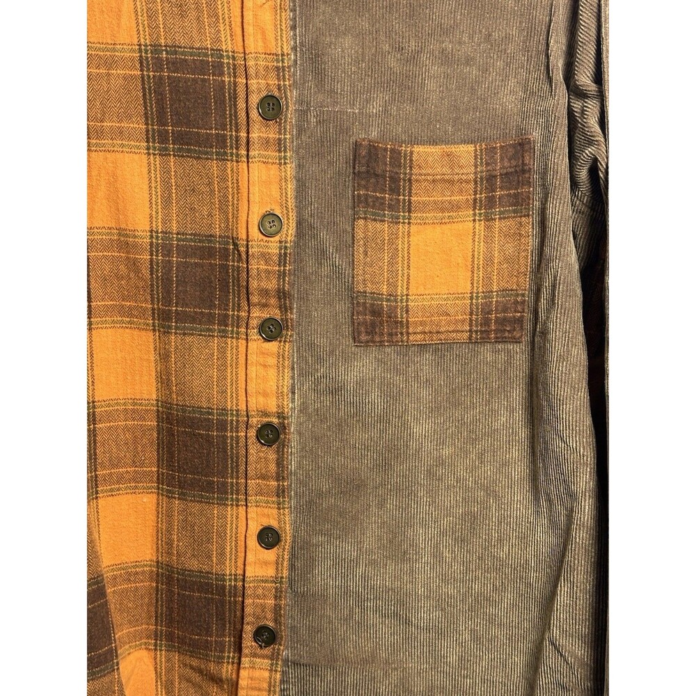 Easel Los Angeles Brown/Orange Plaid Corduroy Button-Up Flannel /Shacket S - Picture 2 of 7